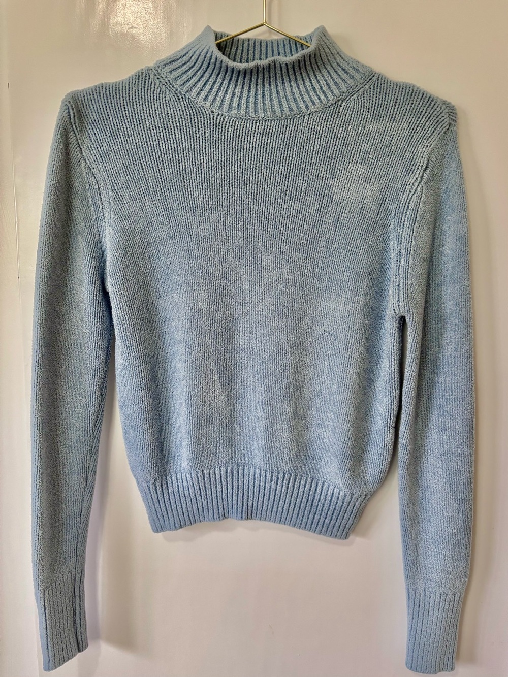 Wilfred| Aritzia| Light Blue Soft Chenille Mock Neck Sweater Sz S